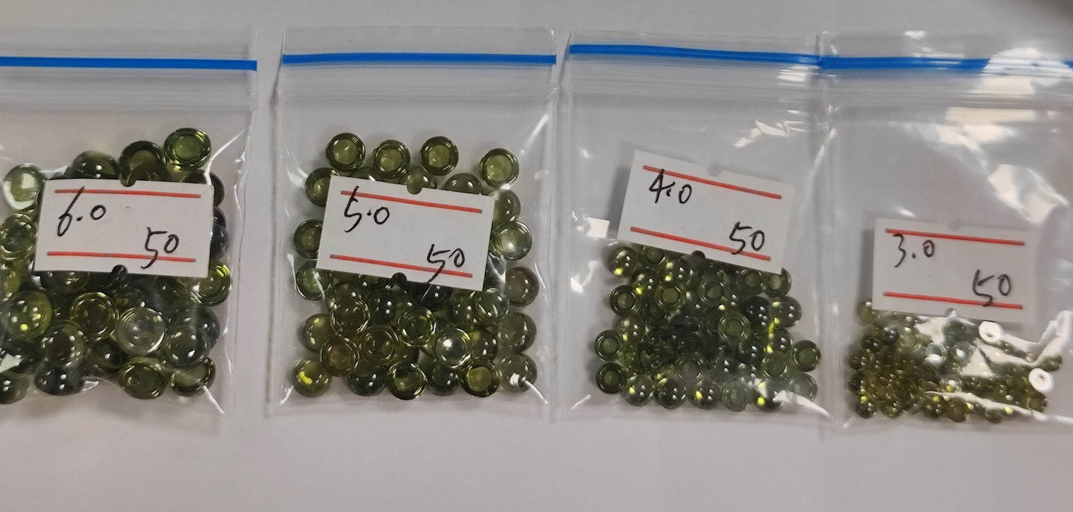 Cubic Zirconia Peridot Green Round Cabochons, dome with flat back - Various Sizes (5pc)