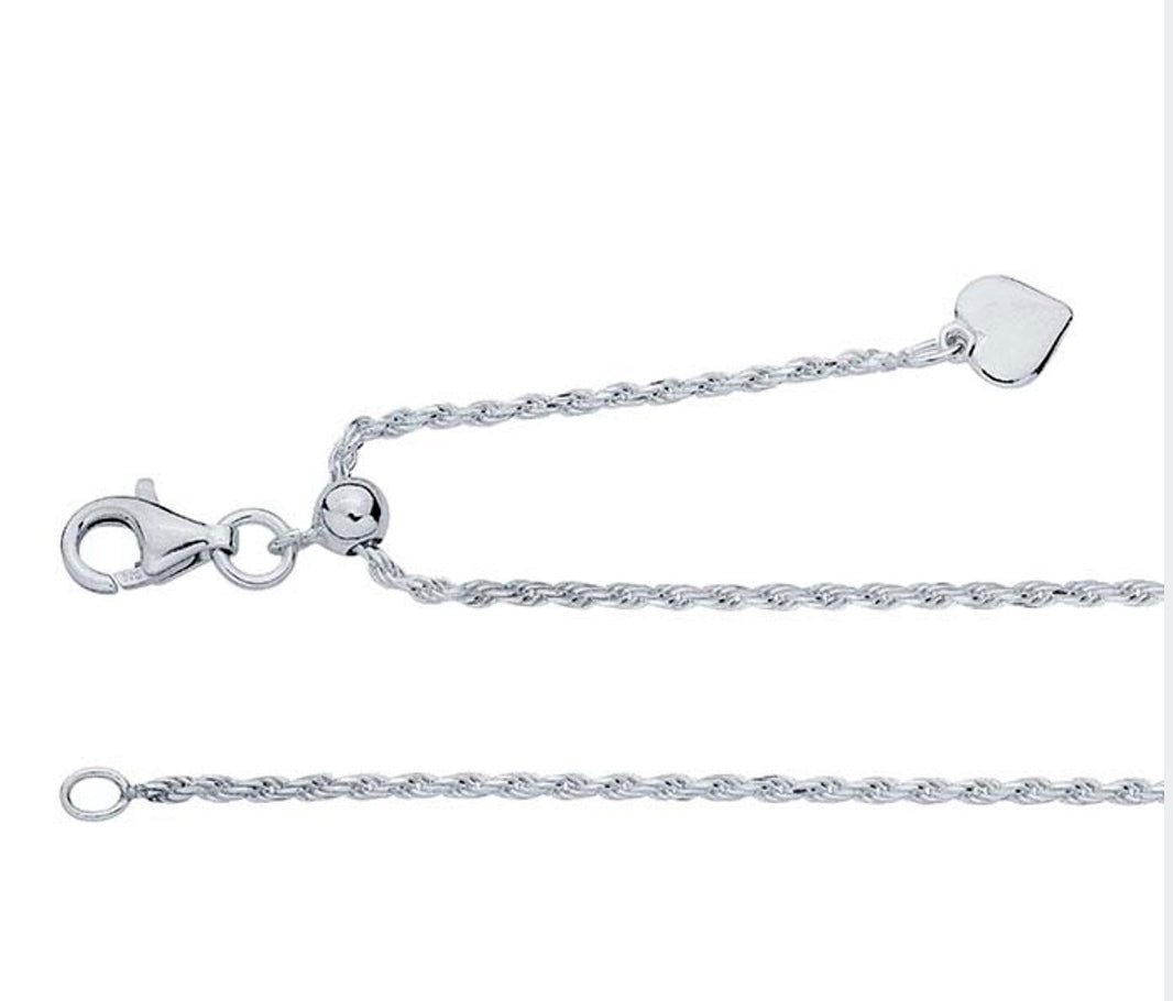 Sterling Silver, Rope chain, 1.4mm Diamond-Cut, 24"