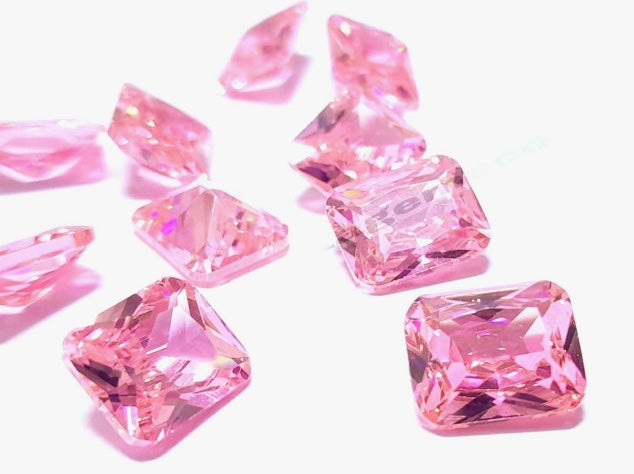 Cubic Zirconia Pink Octagon / Radiant, Two sizes (5pc)