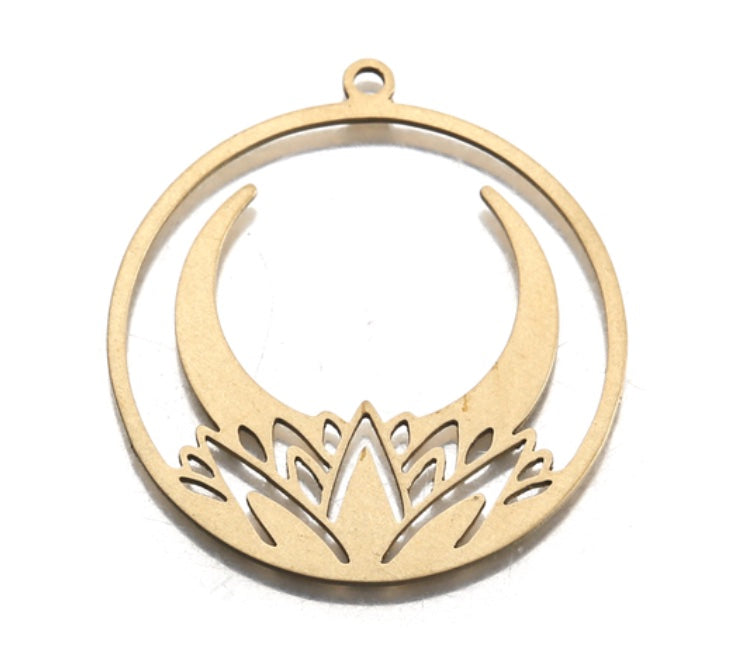 Brass Blank Lotus Moon Pendant for Powder Coating or Jewelry making, 2 pack