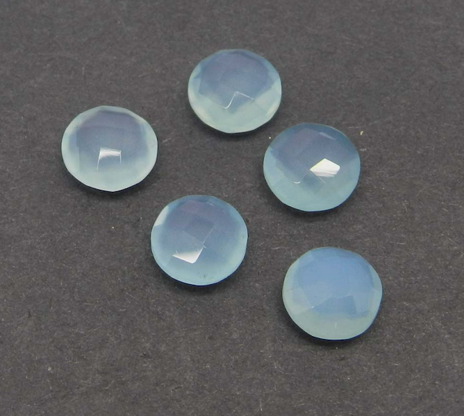 Chalcedony Checkerboard Faceted Aqua Blue Round 10mm (1pc)