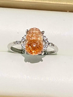 Ring, Golden Sunstone Pixiu with cz accents set in sterling silver