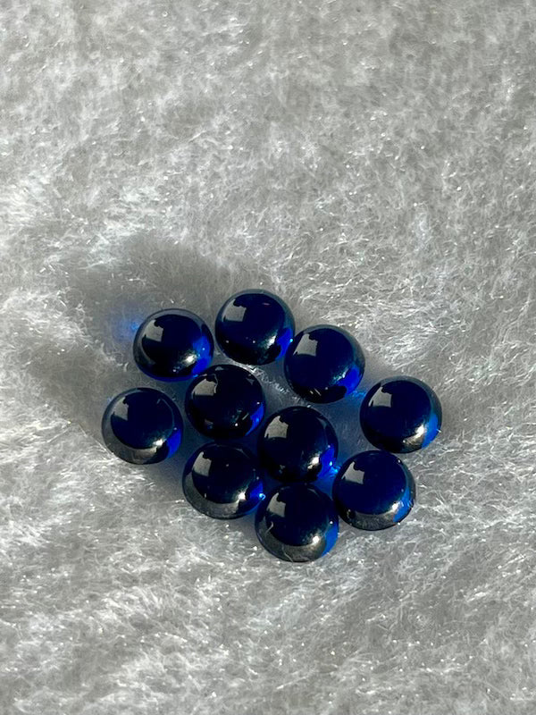Spinel Dark Blue Sapphire Round Lab created Cabochons, dome with flat back, 5pk