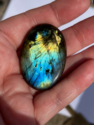 Labradorite Oval Cabochons with varing Blue, orange, yellow and purple flash.