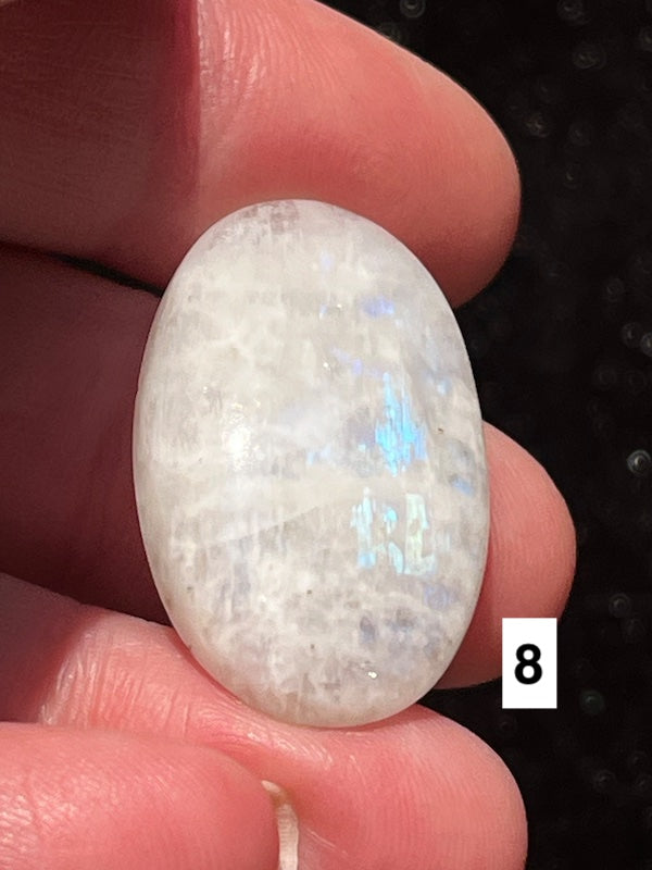 Moonstone, cabochons white with blue flash