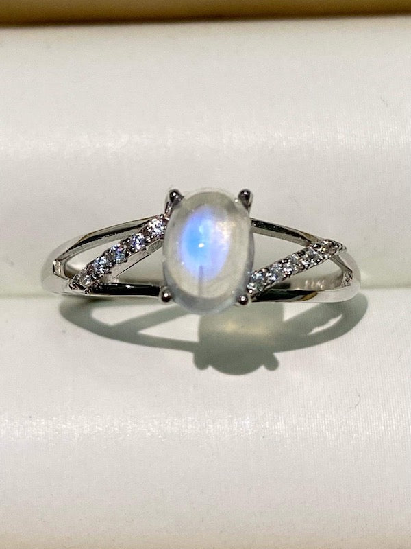 blue flash opal sterling silver ring