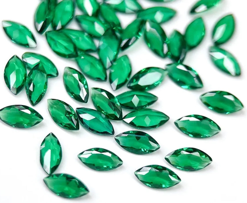 Emerald Marquise  Shaped Gem Lab Created Nano 3x6mm (5 pc) &amp; 2x4mm (10pc)
