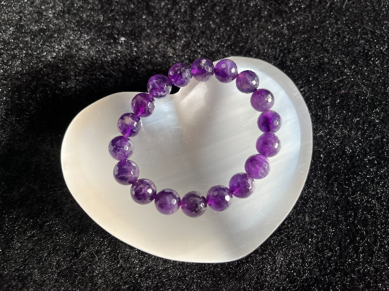 Bracelet, Faceted Amethyst round beads, 10mm
