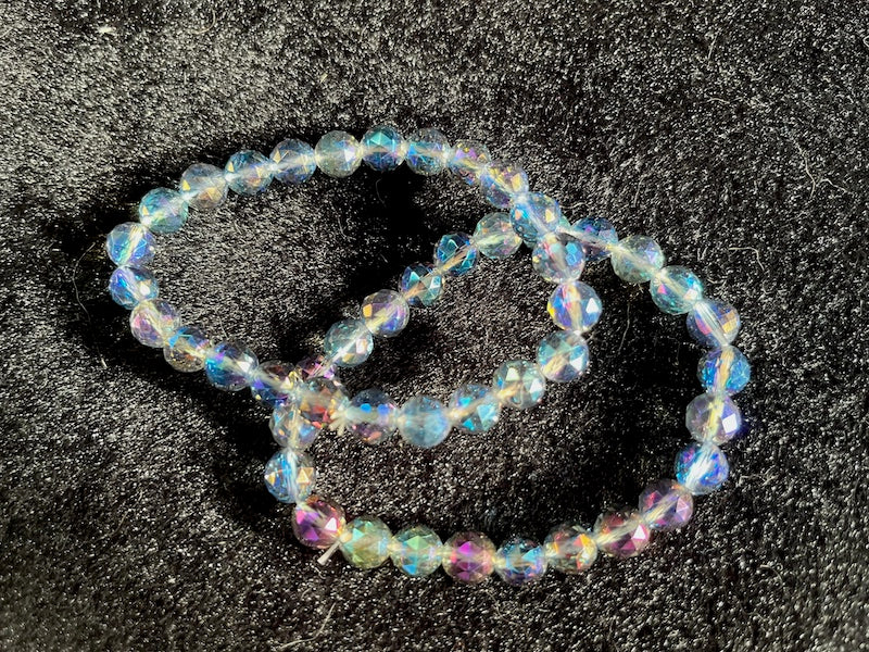 Bracelet, Aura Quartz crystal beads. Faceted Super clear. A+ quality
