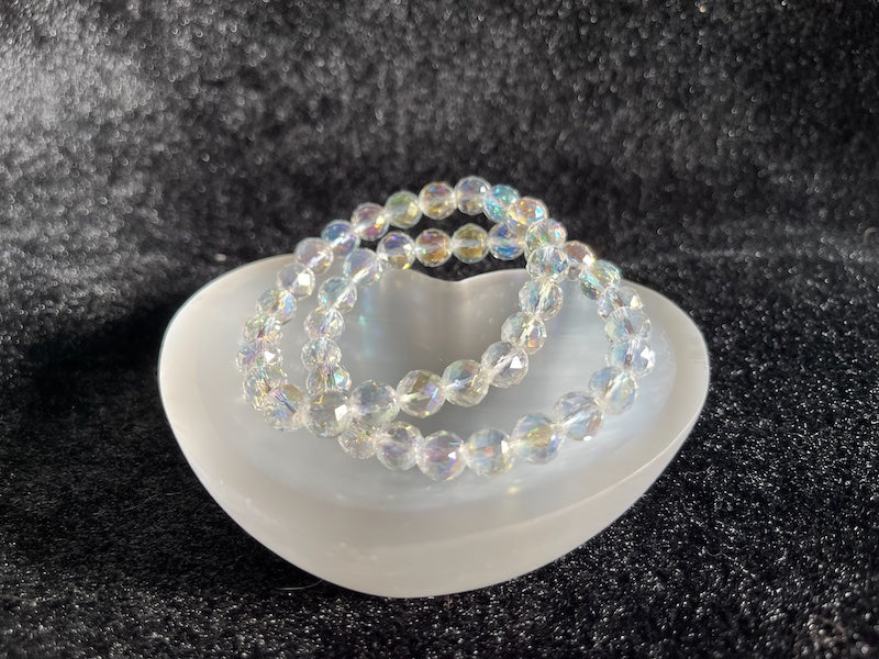 Bracelet, Aura Quartz crystal beads. Faceted Super clear. A+ quality