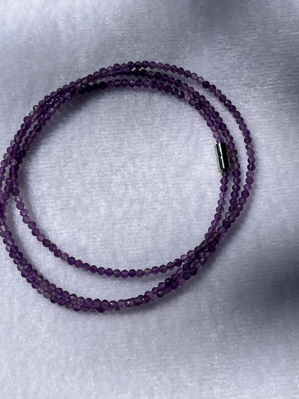 Bracelet, Faceted delicate Amethyst beads, with magnetic clasp, 4 laps