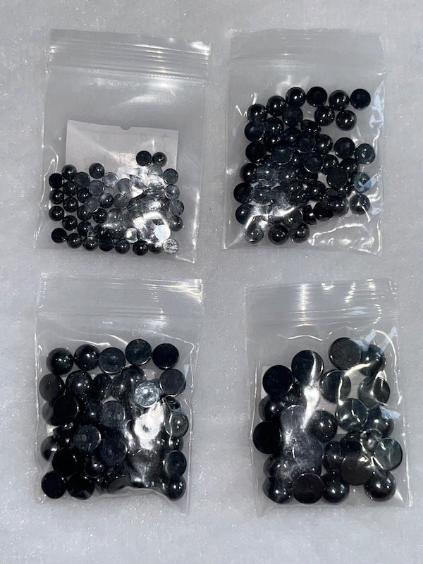 Cubic Zirconia Black Round Cabochons, dome with flat back - Various Sizes (5pc)