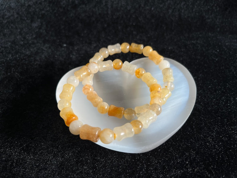 Yellow Chalcedony bracelet with bamboo and round style beads.