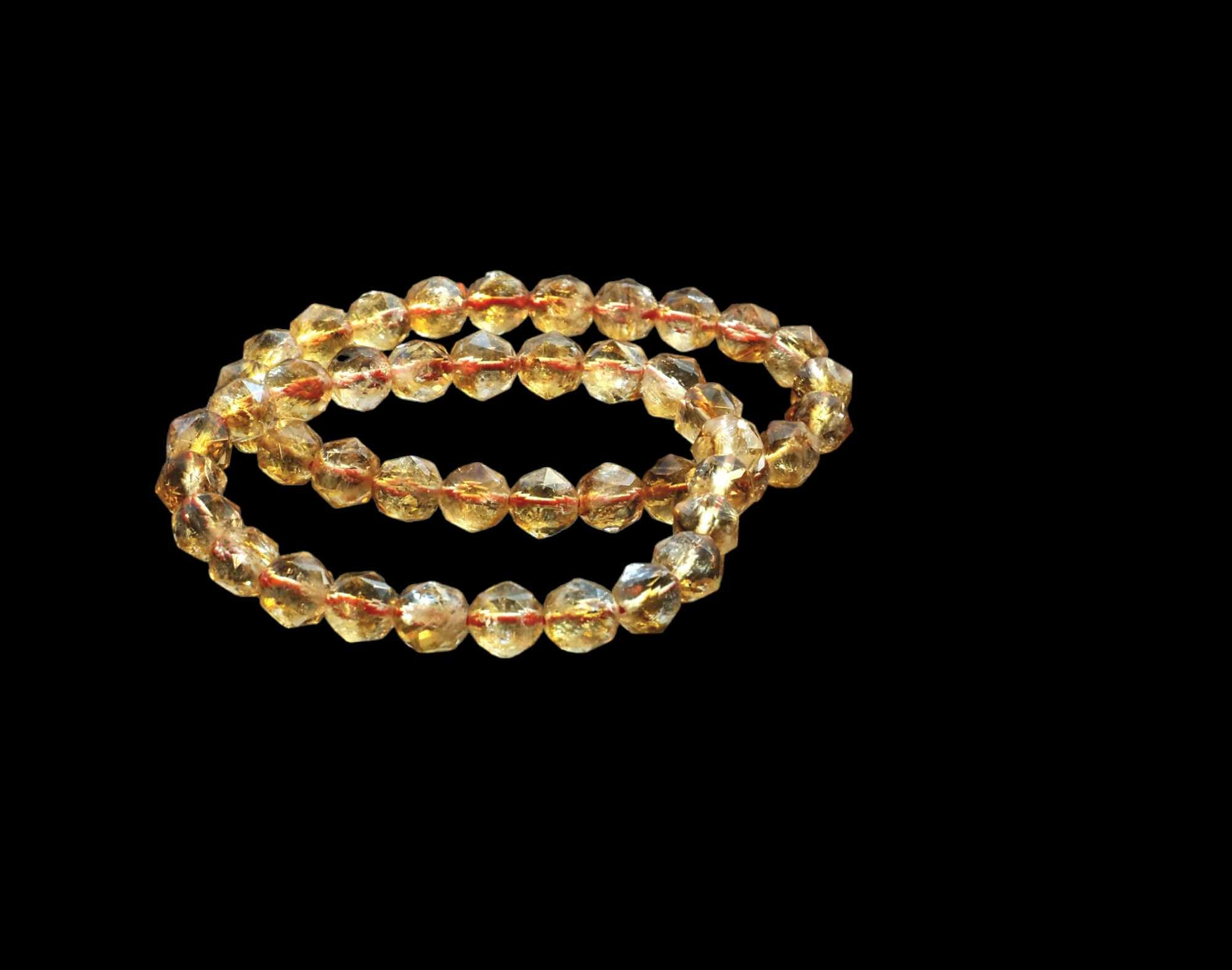 Bracelet, citrine round faceted  beads, 7mm