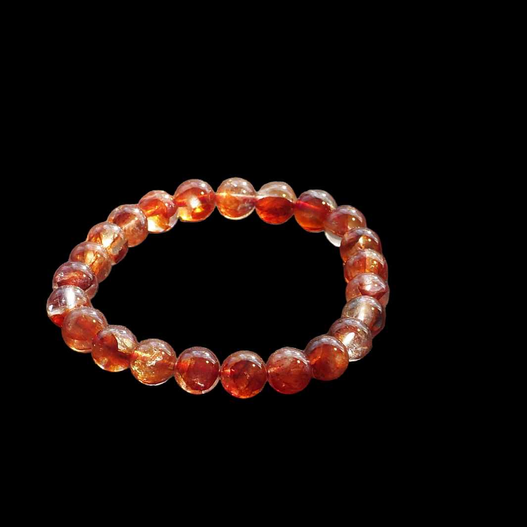 Bracelet, fire quartz round faceted beads, 8 mm