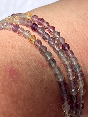 Flourite, faceted colourful beads, 3mm with 4 laps and a magnetic clasp.