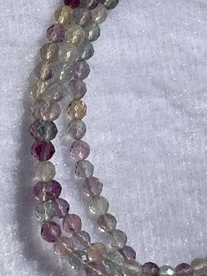Flourite, faceted colourful beads, 3mm with 4 laps and a magnetic clasp.