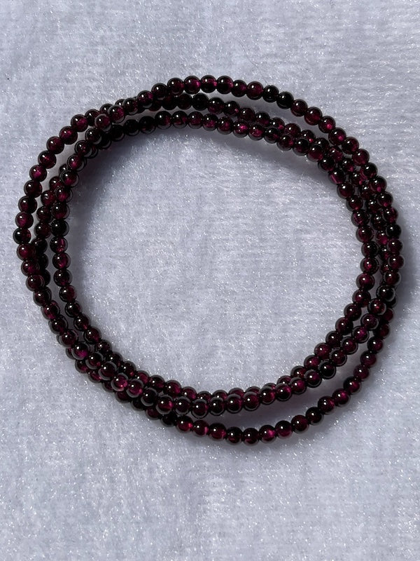 Bracelet, garnet round beads, 3mm stones
