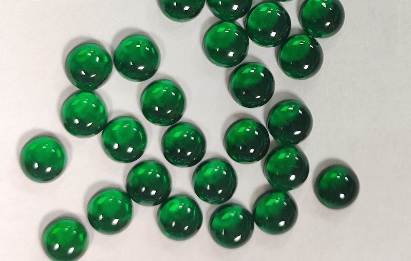 Nano Emerald Green Round Cabochons, dome with flat back, fireable