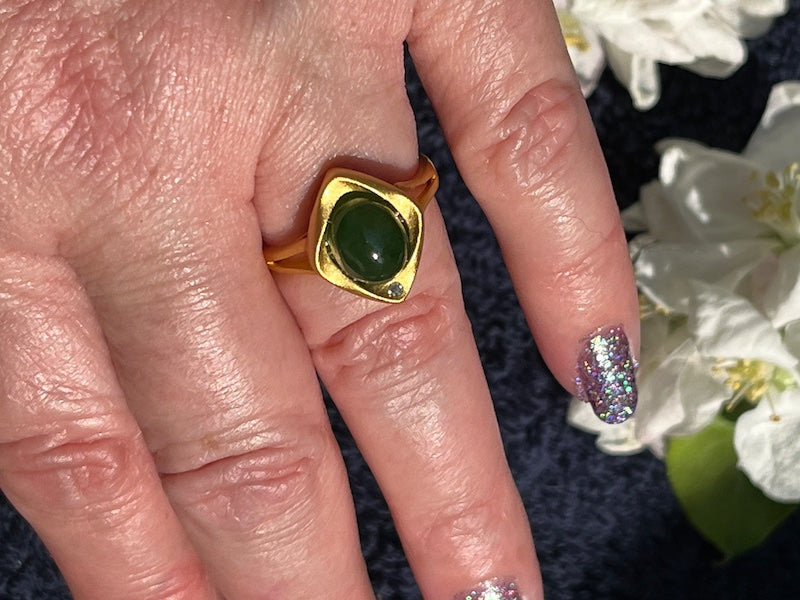 Dark green jadite ring on my size 6 finger