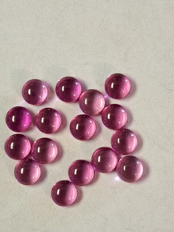 Lab Corundum  Pink Round Cabochons, dome with flat back - Various Sizes (5pc)