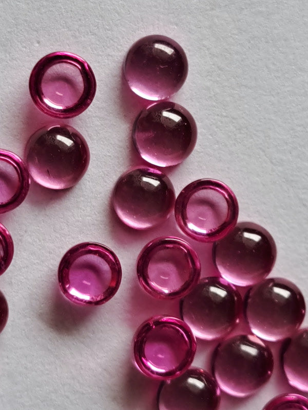 Lab Corundum  Pink Round Cabochons, dome with flat back - Various Sizes (5pc)