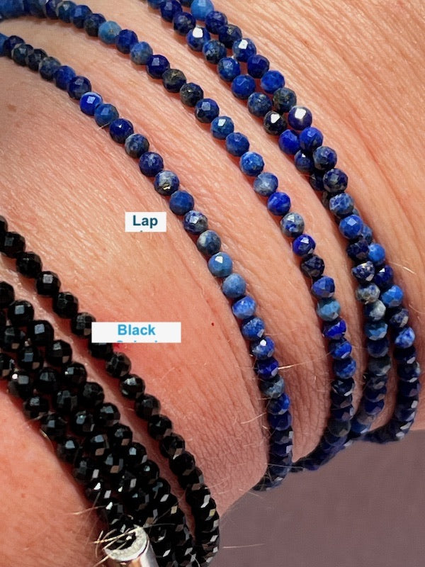 Bracelet, round faceted 3mm lapis lazuli beads, with magnetic clasp, 4 laps