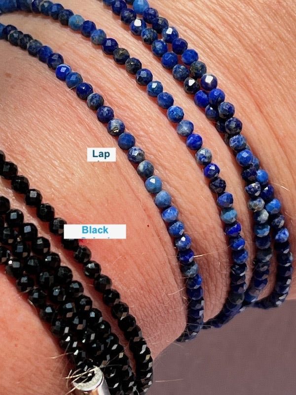 Bracelet, round faceted 3mm lapis lazuli beads, with  display picture 1