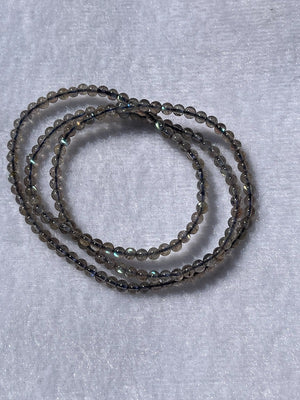 Bracelet, grey moonstone 4mm beads, 3laps