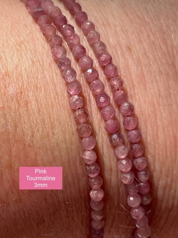Bracelet Pink Tourmaline faceted beads, 3 lap bracelet with lobster clasp