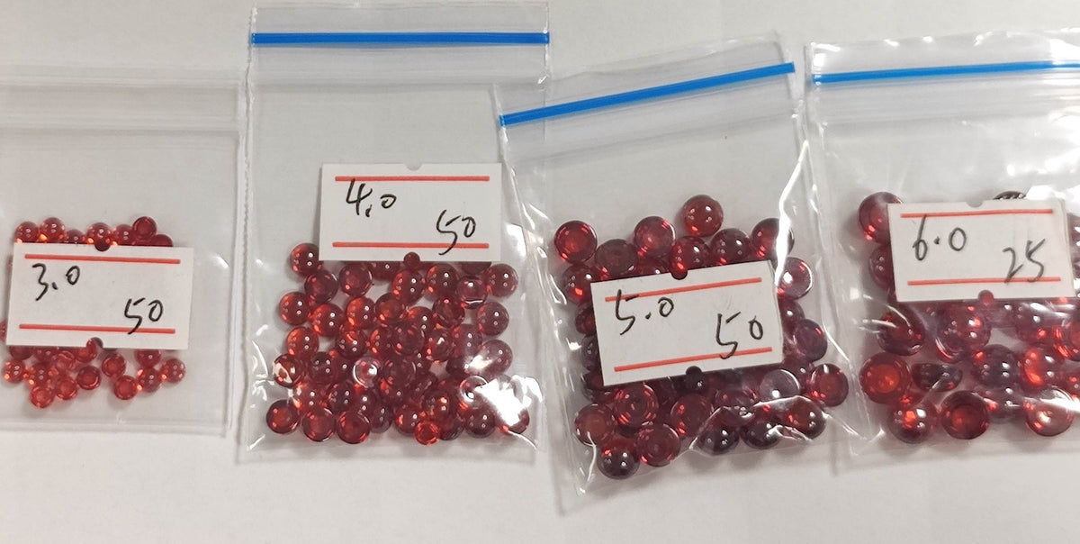 Cubic Zirconia Red Round Cabochons, dome with flat back - Various Sizes (5pc)