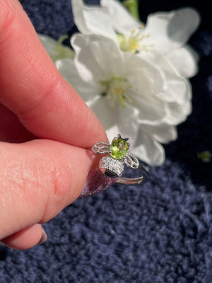 Sterling silver peridot bee ring
