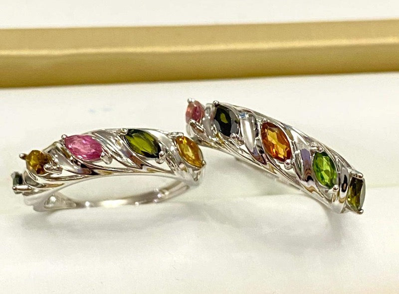 multi colored tourmaline marquises set in sterling silver ring