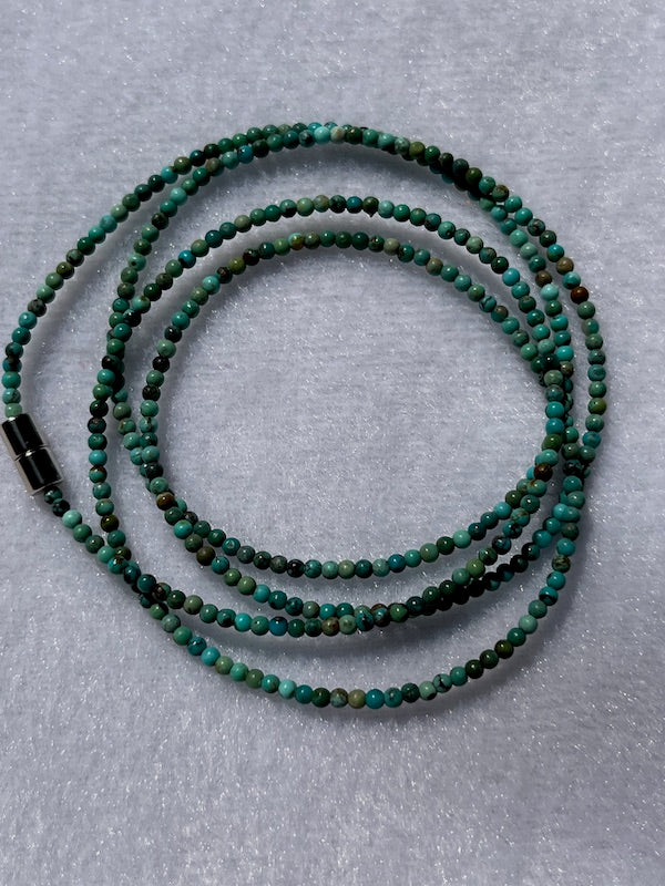 Bracelet, round turquoise beads, with magnetic clasp, 3mm size beads, 4 laps
