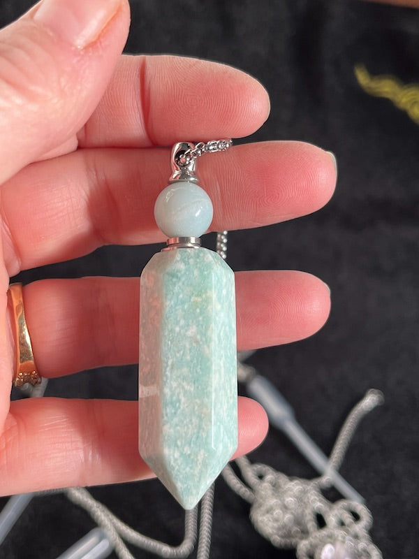 Perfume Bottle Necklaces, Various gemstone, with chain and dropper