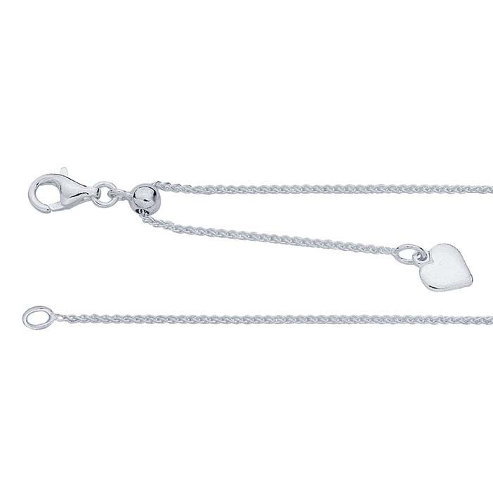 Sterling Silver Wheat Style Chain 1mm Adjustable up to 30"