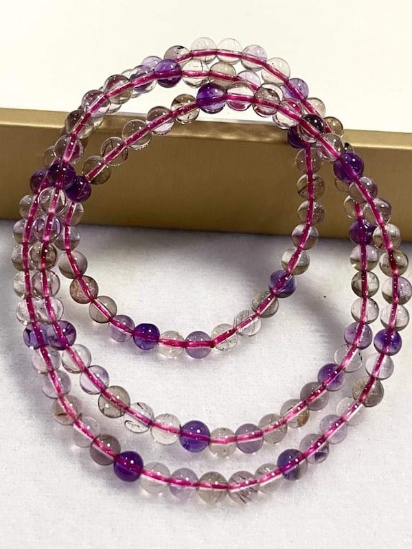 Bracelet 3 laps or Necklace, Super 7, 5mm beads