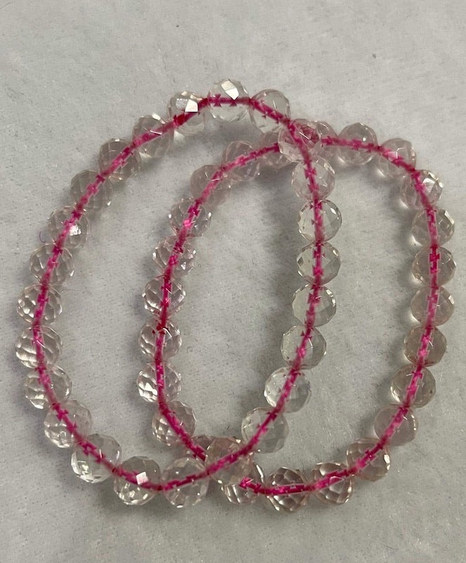 Bracelet, Faceted Rose quartz, 10mm