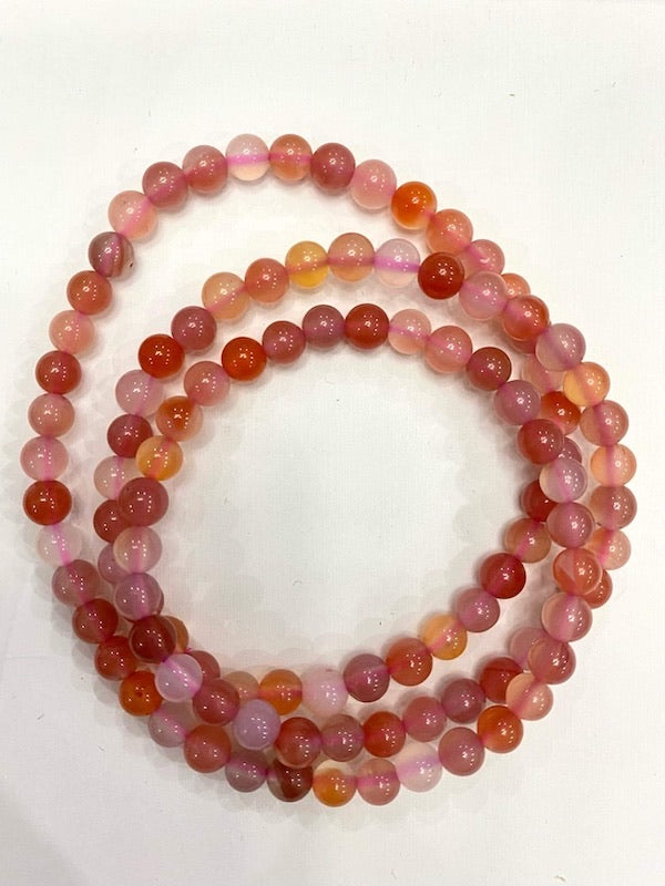 Bracelet or Necklace of YanYuan Agate in a variety of pink shades, 6mm perfect beads