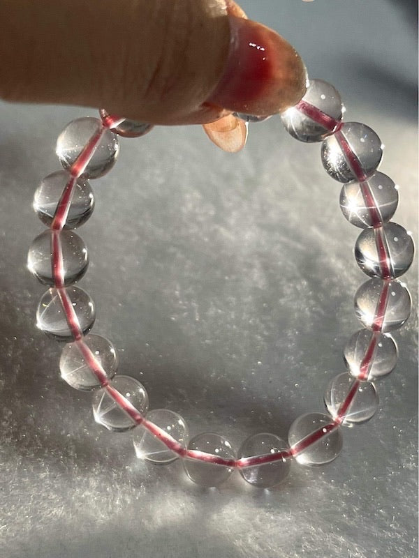 Bracelet, Rose Quartz 6 star flash beads. Super clear. A+ quality