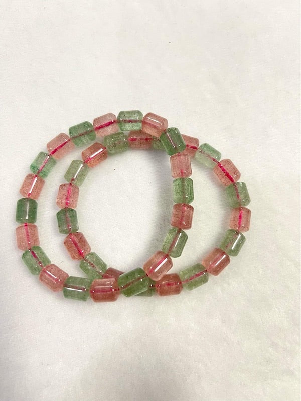 Bracelet, Pink and Green Strawberry quartz, 10 x 8 mm beads