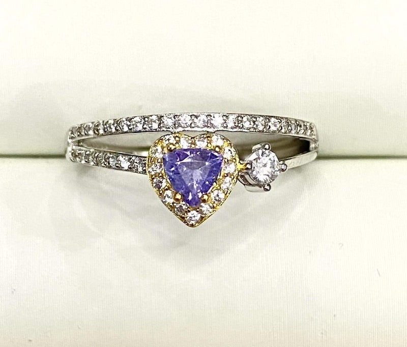 Ring, Blue Tanzanite Trillian with cz on double band