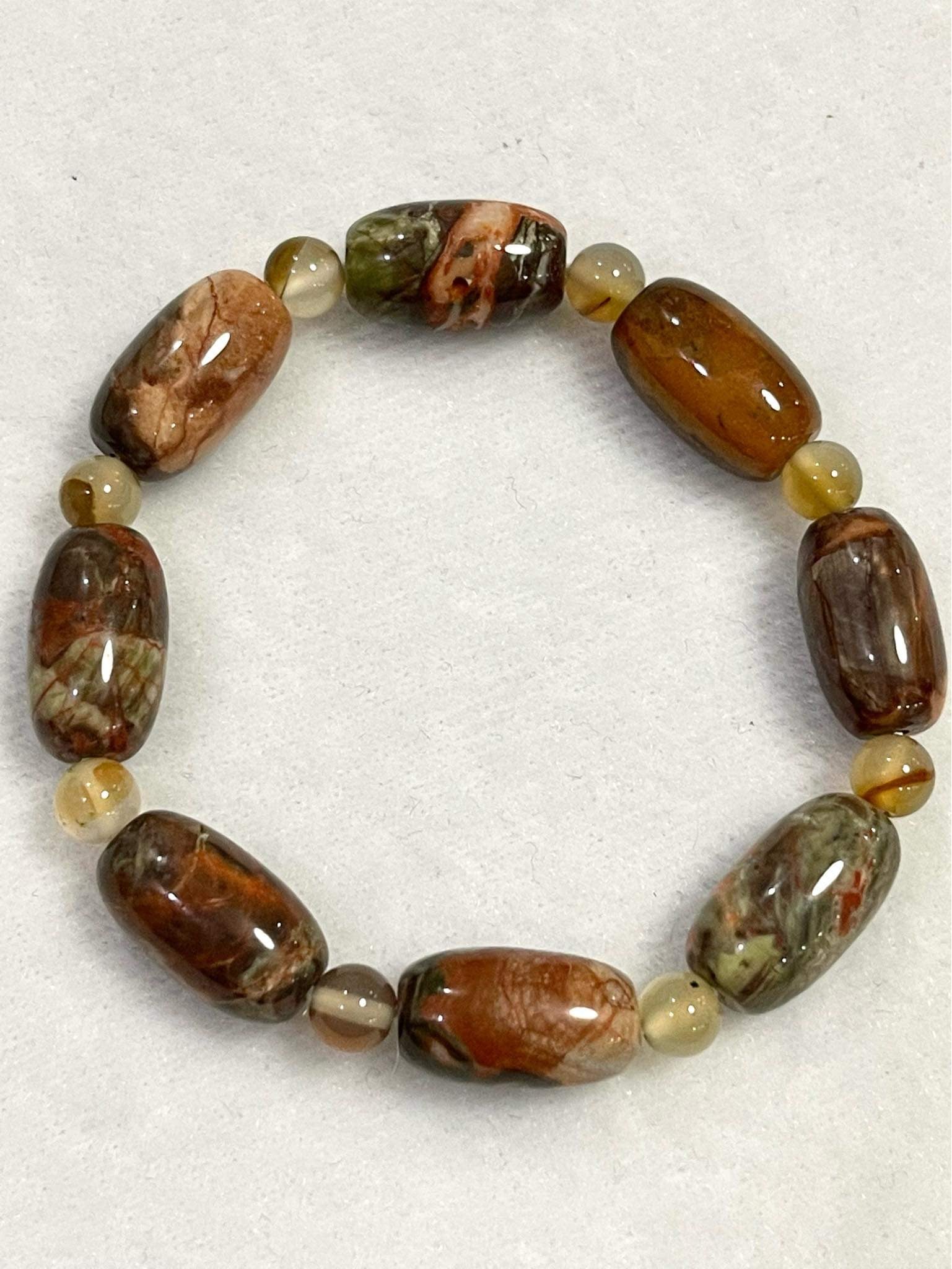 Bracelet, Beautiful Jasper cylinder beads with round agate spacer beads