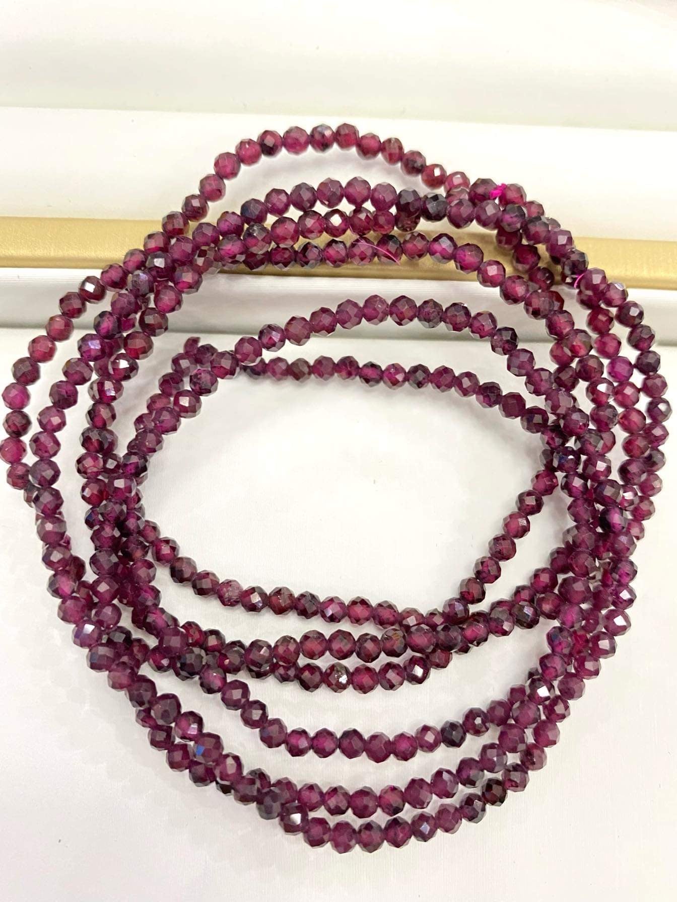 Bracelet, garnet faceted beads, delicate 3mm stones