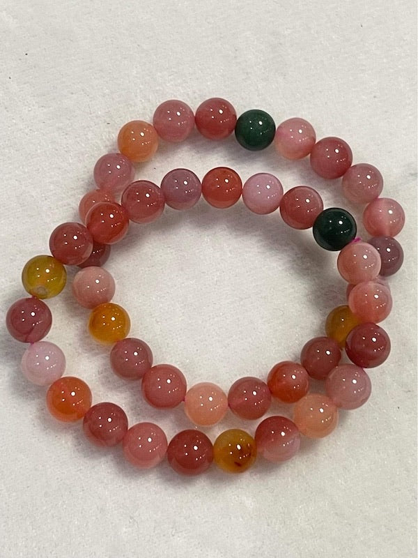 Bracelet YanYuan Agate, Shades of candy pink with accent green