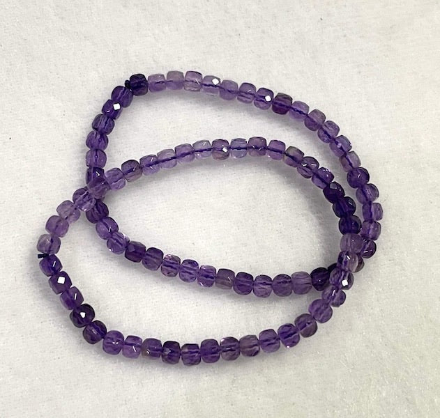 Bracelet, Amethyst cubes, delicate facetted 4mm beads.