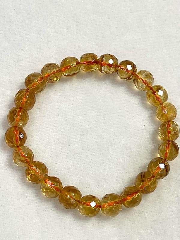Bracelet, citrine round faceted  beads, 9mm
