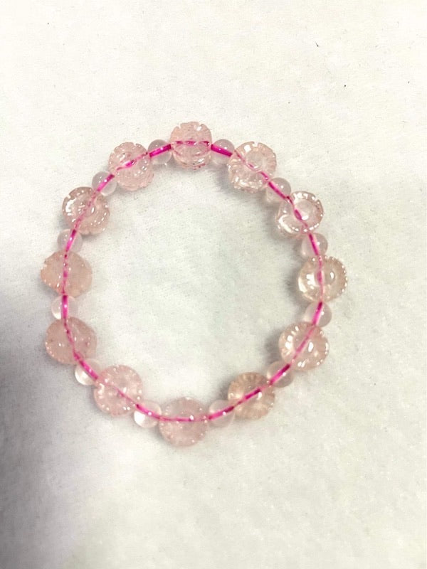 Bracelet, Rose Quartz Flower beads with small round spacer beads