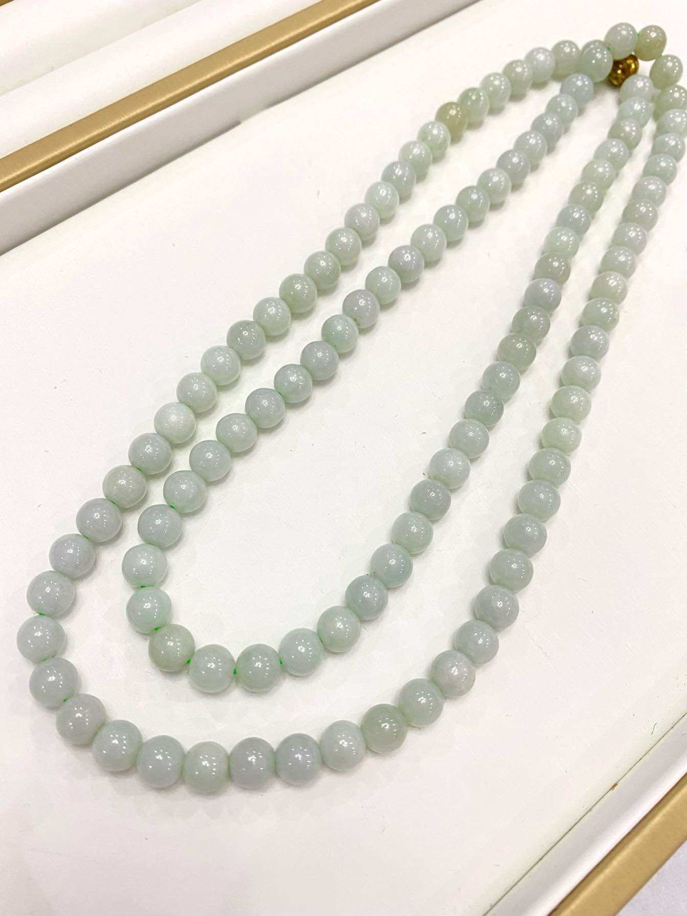 Necklace, premium Even tone Jade beads, 7 to 8 mm, 108 +count