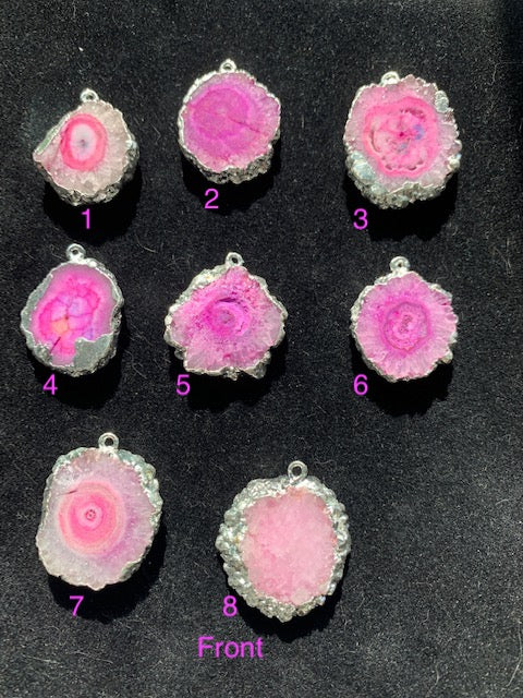 Solar Quartz Pendant, enhanced pink colour set in sterling. You pick